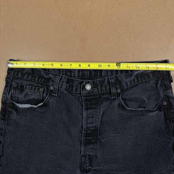 Levi's 501 Jean Shorts MEASURES 34 WAIST Faded Black Denim Button Fly Jorts - Picture 10 of 14